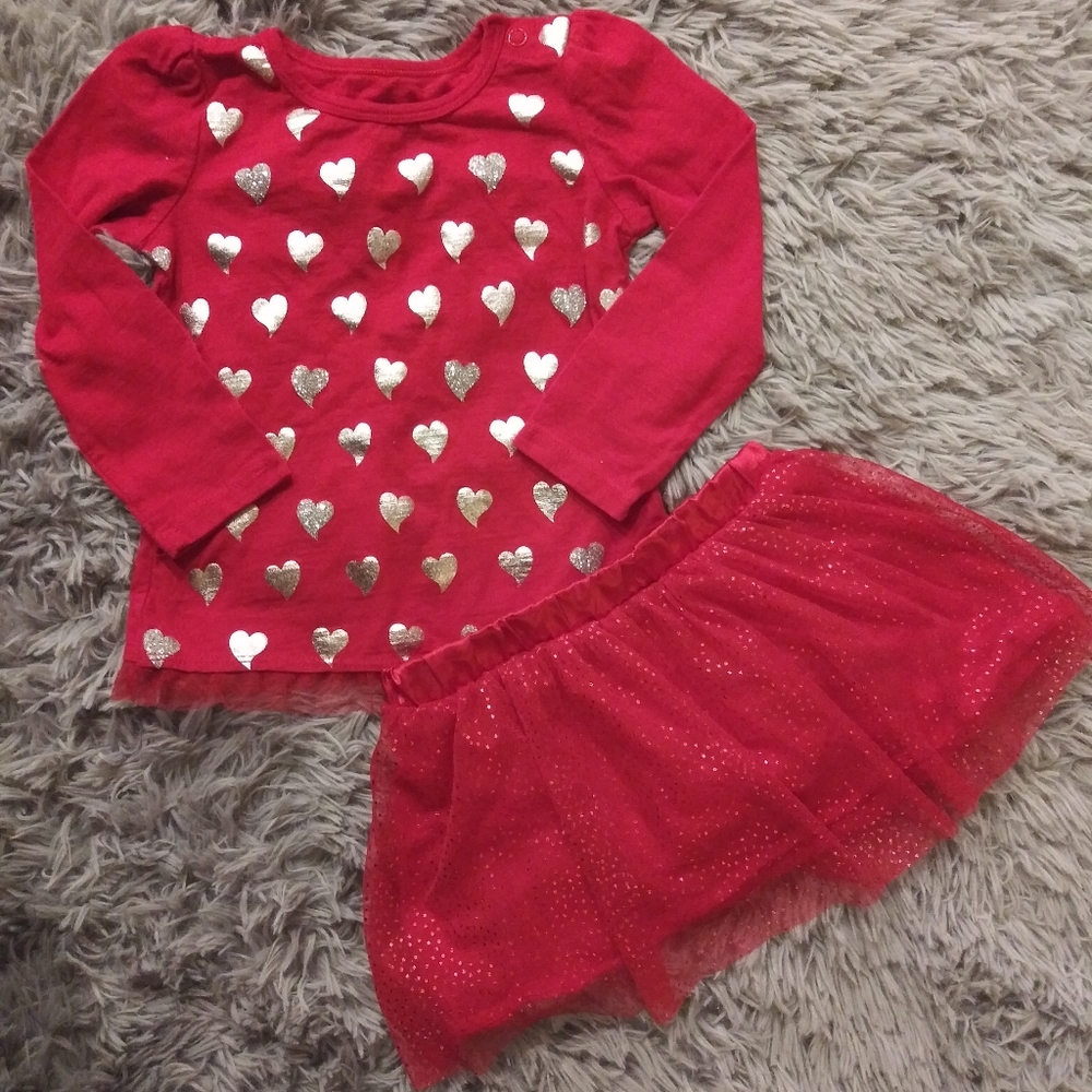 Okie Dokie Red Long Sleeve and Skirt Outfit 24m
